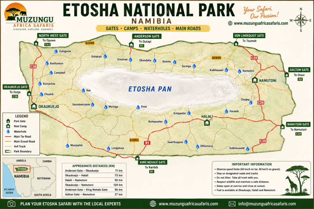 Etosha National Park Map | Muzungu Africa Safaris