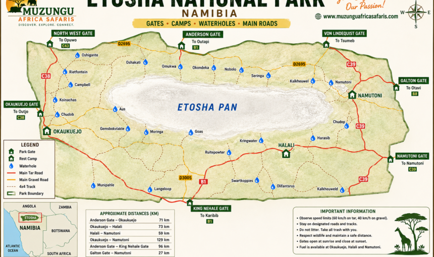 Etosha National Park Map | Muzungu Africa Safaris